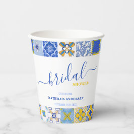 Italienisches blaues Gelb Tiles SommerBrautparty Pappbecher