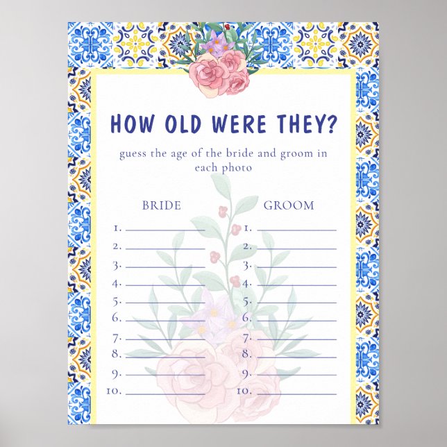 Italienisches Blue Tile Mamma Mia Brautparty Game Poster (Vorne)