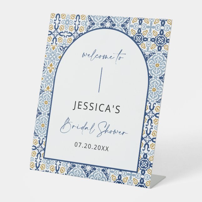 Italienisches Blue Tile Mediterranean Begrüßungsze Sockelschild (Vorderseite)