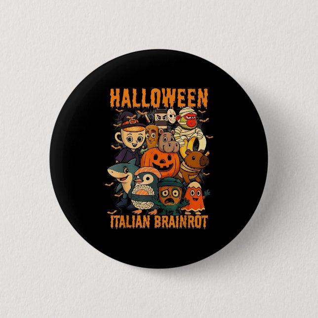 Italienisches Brainrot-Meme-Zeichen Halloween-Kost Button (Vorderseite)