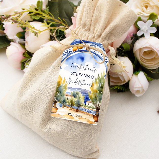 Italienisches Brautparty aus Blauzungenkacheln Geschenkanhänger (Italian Blue tiles arch lemons bridal shower favor Gift Tags Mediterranean themed wedding favor tags)