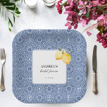 Italienisches Brautparty Lemon Floral & Blue Tile Pappteller<br><div class="desc">Diese eleganten Teller mit italienischem Zitronenblumenmuster und individuellem Text machen Ihre Brautparty-Feier zu einem besonderen Erlebnis. Fügen Sie einfach Ihre eigenen Daten hinzu,  indem Sie auf die Option "Personalisieren" klicken.</div>