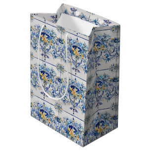 Italienisches Brautparty Tile Blue und Weiß Mittlere Geschenktüte
