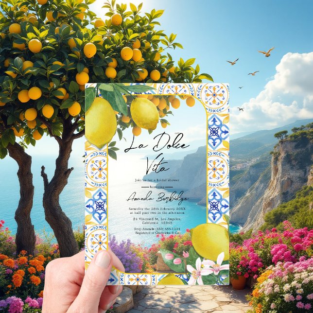 Italienisches Brautparty Tile & Lemon - La Dolce V Acryleinladungen (Italian Tile & Lemon Bridal Shower - La Dolce Vita Acrylic Invitation)