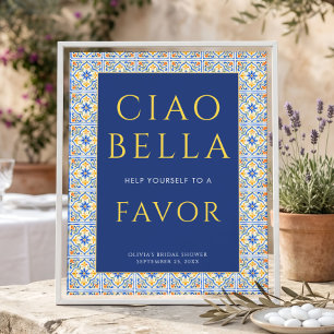 Italienisches Ciao Bella Blau Favors Schild Brautp