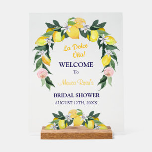 Italienisches Citrus Lemon Wreath Blue Brautparty Acrylschild