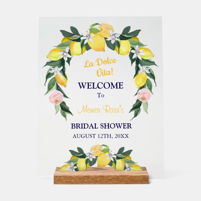 Italienisches Citrus Lemon Wreath Blue Brautparty Acrylschild (Vorderseite)