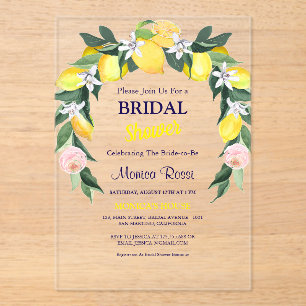 Italienisches Citrus Lemons Wreath Blue Brautparty Acryleinladungen