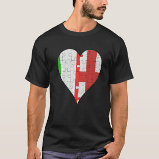 Italienisches Englisch Flag Herz T-Shirt