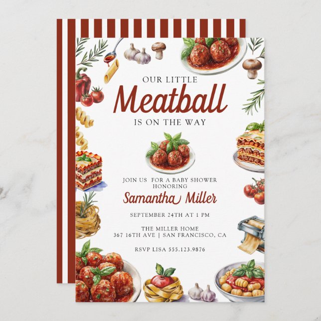 Italienisches Essen | Wasserfarben-Babydusche Einladung (Vorne/Hinten)