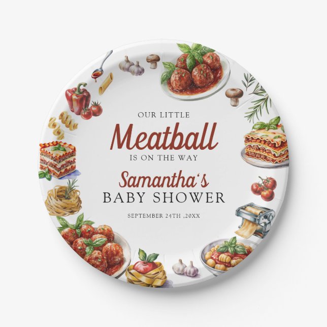 Italienisches Essen | Wasserfarben-Babydusche Pappteller (Vorderseite)