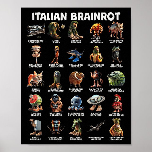 Italienisches Gehirn Rot Italienisches Brainrot Fu Poster (Vorne)