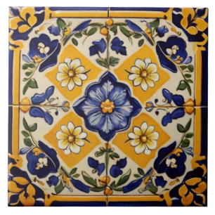 Italienisches Gelb und Blume der Marine Fliese