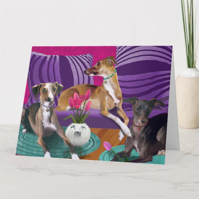 Italienisches Greyhound Dog Portrait, farbenfrohe  Karte (Vorderseite)