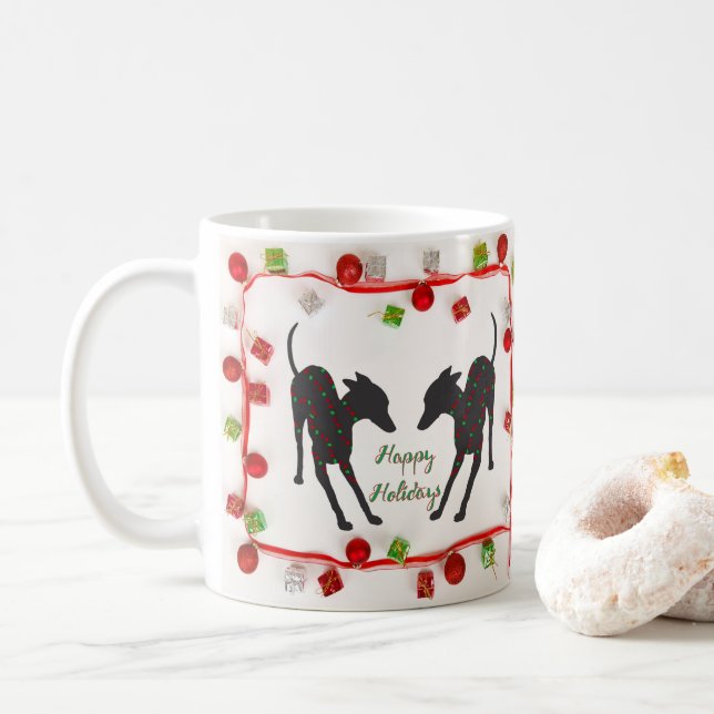 Italienisches Greyhound Happy Holidays Kaffeetasse (Mit Donut)