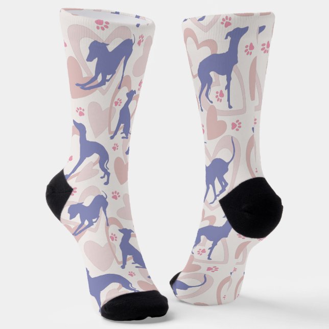 Italienisches Greyhound Hearts Paws Periwinkle Pat Socken (Gewinkelt)