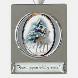 Italienisches Greyhound Personalisiert Weihnachten Banner-Ornament Silber