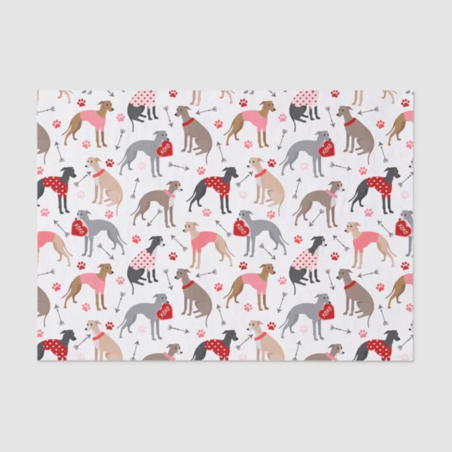 Italienisches Greyhound Valentine-Musterteppichpap Seidenpapier (Vorderseite)