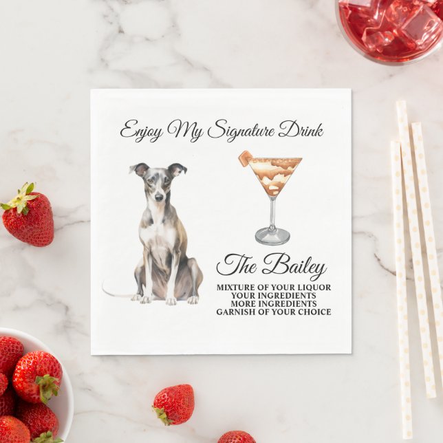Italienisches Greyhound Wedding Signature Drink Na Serviette (Beispiel)