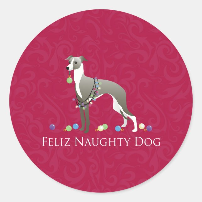 Italienisches Greyhound Weihnachtsdesign Runder Aufkleber (Vorderseite)