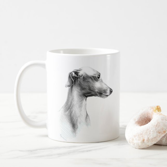 Italienisches Greyhound Whippet Hundportrait zeich Kaffeetasse (Mit Donut)