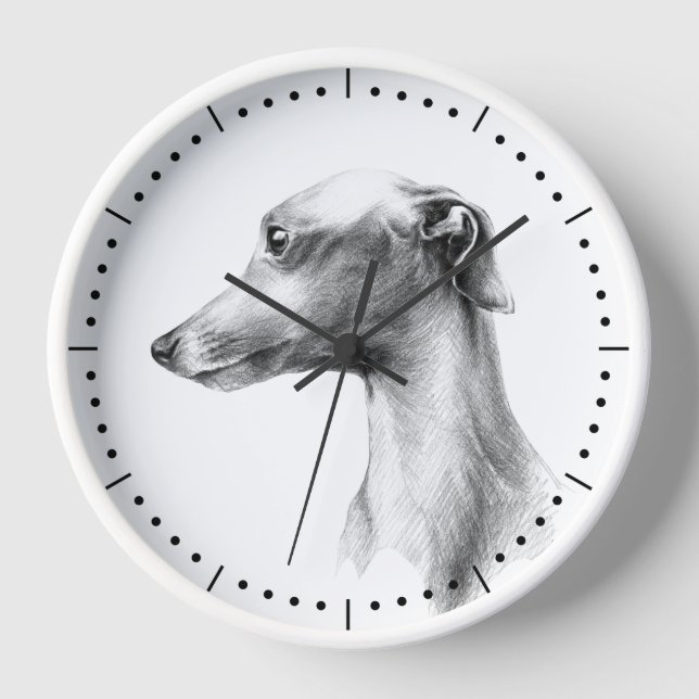Italienisches Greyhound Whippet Hundportrait zeich Uhr (Vorderseite)