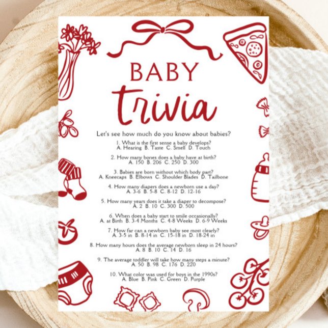 Italienisches Handgezogenes Baby Shower Baby Trivi Einladung (Italian Hand Drawn Baby Shower Baby Trivia Game)