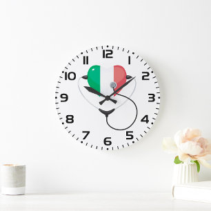 Italienisches Herz mit Stethoskop Gesundheitswesen Große Wanduhr