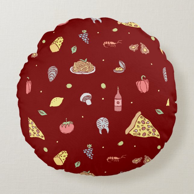 Italienisches Lebensmittelmuster. Nahtlose italien Rundes Kissen (Vorderseite)