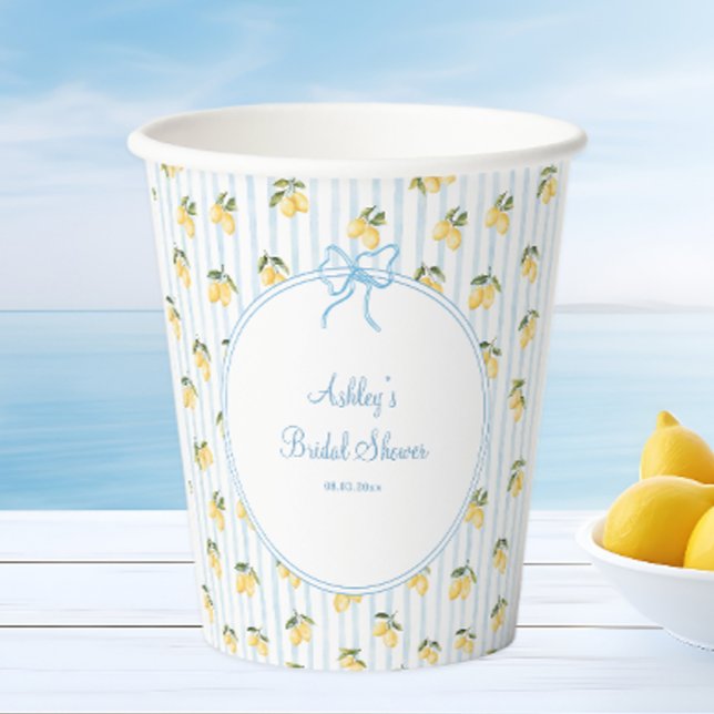 Italienisches Lemon Blue Bow Paper Pappbecher (Von Creator hochgeladen)