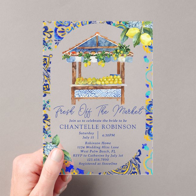 Italienisches Lemon-Brautparty frisch vom Markt Acryleinladungen (Insitu (Handheld))