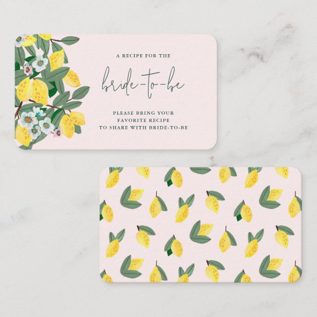 Italienisches Lemon-Brautparty - Rezept Begleitkarte (Vorne/Hinten)