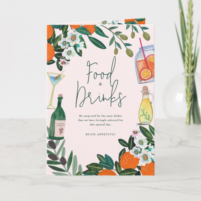 Italienisches mediterranes Menü Lemon Pink Wedding Dankeskarte (Vorderseite)