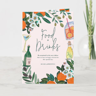 Italienisches mediterranes Menü Lemon Pink Wedding Dankeskarte