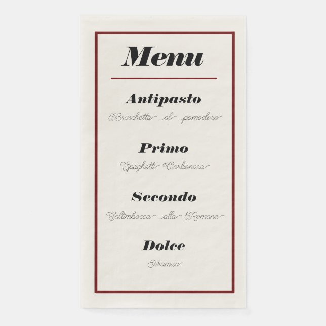 Italienisches Menü Abendessen Napkins Serviette (Vorderseite)
