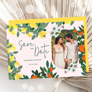 Italienisches Mittelmeer Lemon Pink Wedding Save The Date