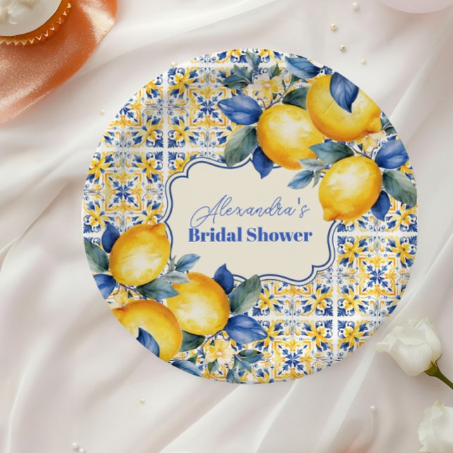 Italienisches Mittelmeer Tile & Lemon Brautparty Pappteller (Von Creator hochgeladen)