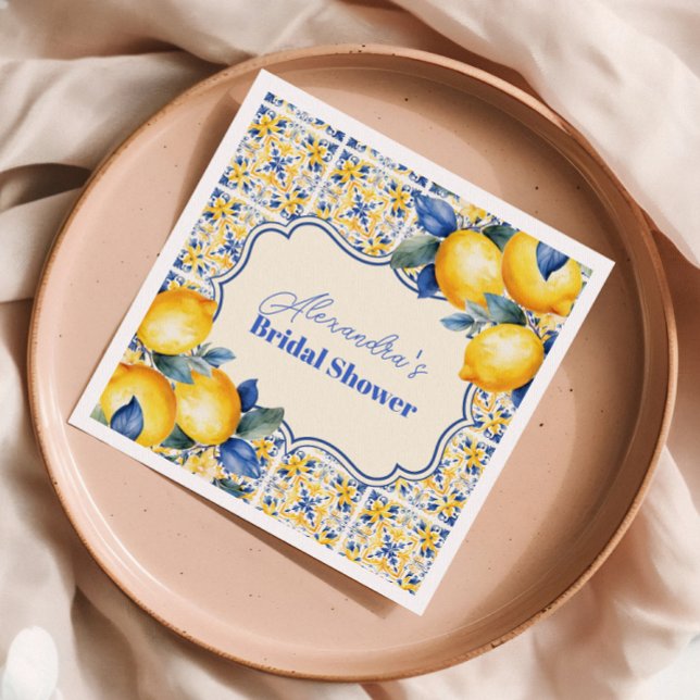 Italienisches Mittelmeer Tile & Lemon Brautparty Serviette (Von Creator hochgeladen)