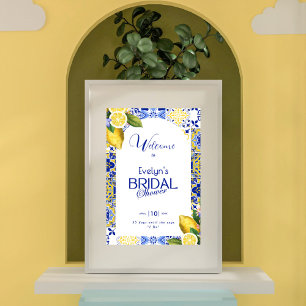 Italienisches Mosaik Blaues Fliesen & Zitronen Jun Poster