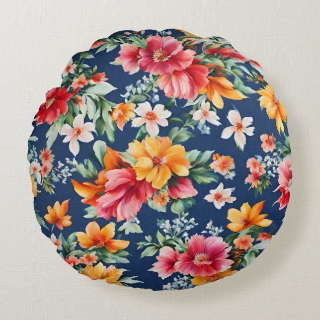Italienisches Phantastisches Sommerlicht-Blumenmus Rundes Kissen (Vorderseite)