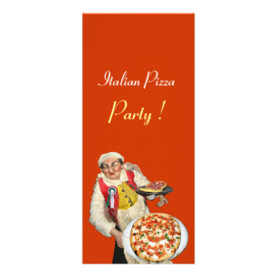 ITALIENISCHES PIZZA-PARTY, PIZZERIA, orange, grün Werbekarte