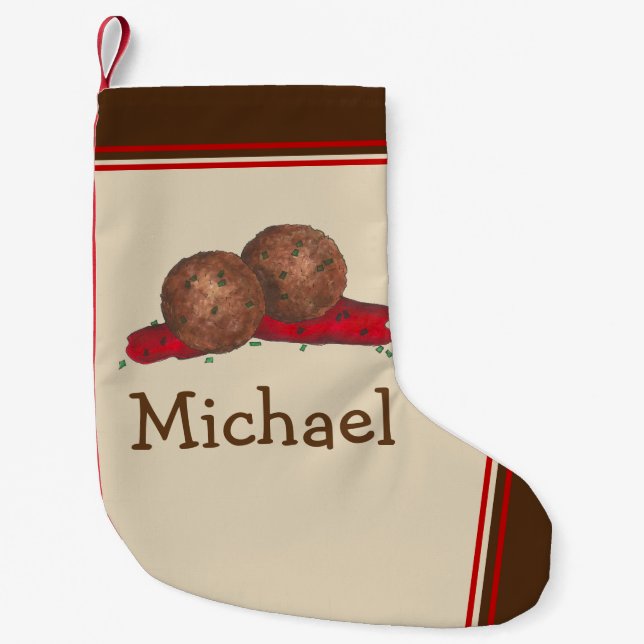 Italienisches Restaurant Food Meatballs Marinara F Kleiner Weihnachtsstrumpf (Vorderseite)