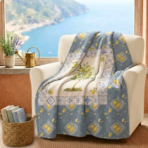 Italienisches Riviera-Aquarell-Botanisches Zitrone Fleecedecke
