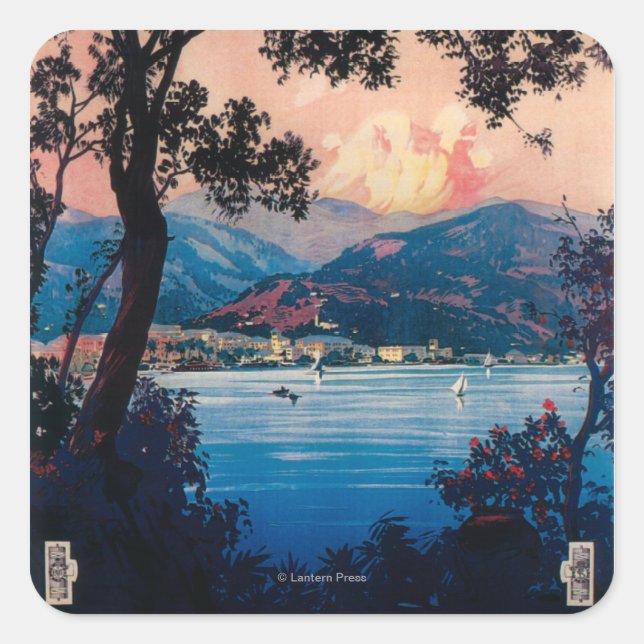 Italienisches Riviera Reiseplakat Quadratischer Aufkleber (Vorderseite)
