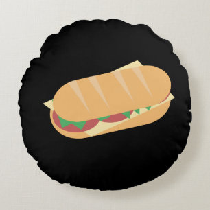 Italienisches Sandwich-Sub Käse und Salat Tomaten Rundes Kissen