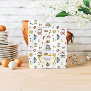 Italienisches Sommer-Doodle-Monogramm-Küchentuch Geschirrtuch