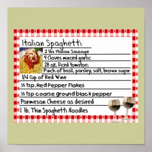 Italienisches Spaghetti-Rezept-Poster Poster