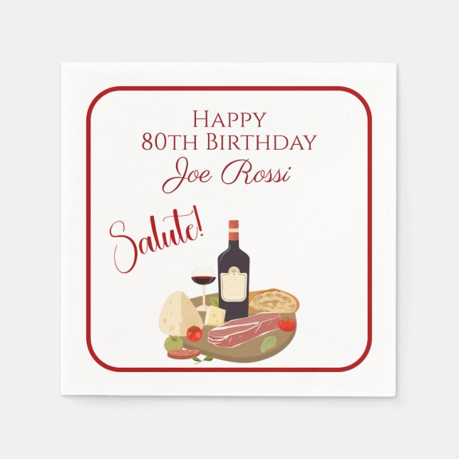 Italienisches Thema 80. Geburtstag Serviette (Vorderseite)