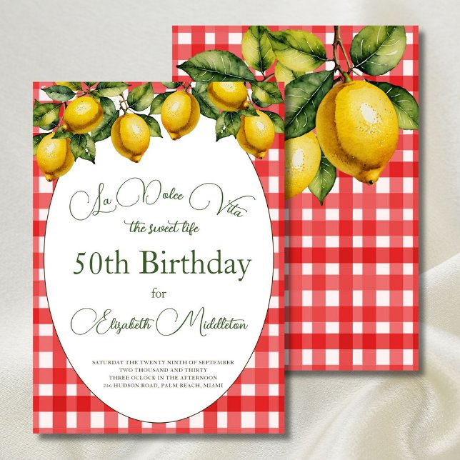 Italienisches Theme Lemon Red White Pattern Einladung (Von Creator hochgeladen)