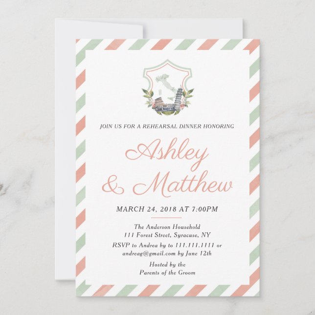 Italienisches Wappen Probe Abendessen Einladung (Vorderseite)